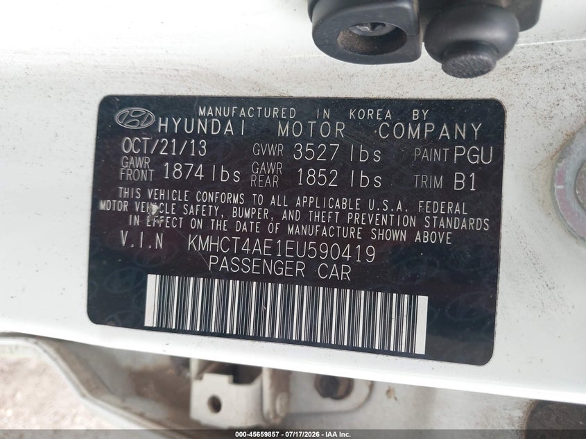 2014 Hyundai Accent VIN KMHCT4AE1EU590419 IAAI salvage auction — NORMAL WEAR, Clear (Alabama), sold $225 on 2026-07-29 (photo 9)