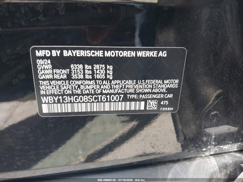 2025 BMW I5 VIN WBY13HG08SCT61007 IAAI salvage auction — SIDE, Salvage Title, sold $24,150 on 2026-09-02 (photo 9)