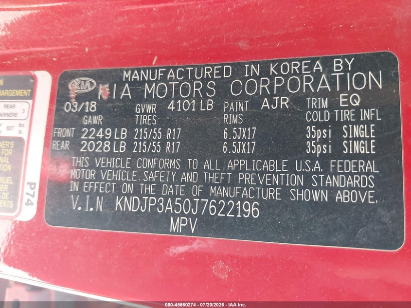 2018 Kia Soul VIN KNDJP3A50J7622196 IAAI salvage auction — NORMAL WEAR, Clear (Oklahoma), sold $25 on 2026-07-28 (photo 9)