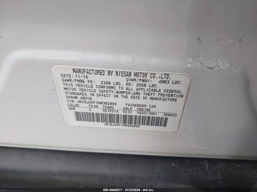 2017 Infiniti Qx50 VIN JN1BJ0RP7HM382895 IAAI salvage auction — FRONT END, Salvage (Texas), sold $1,150 on 2026-08-20 (photo 9)