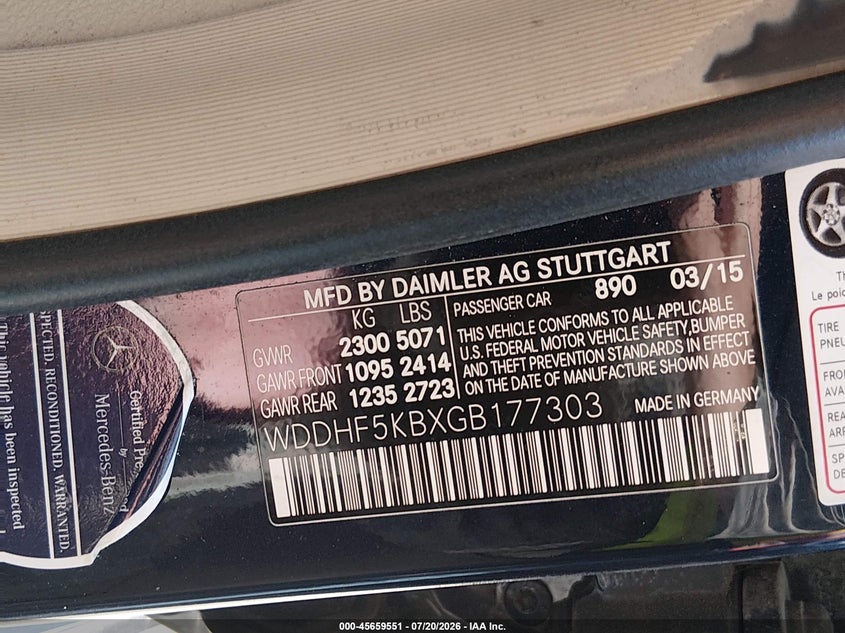 2016 Mercedes-benz E-klasse VIN WDDHF5KBXGB177303 IAAI salvage auction — LEFT SIDE, Wait Title, sold $2,400 on 2026-08-06 (photo 9)