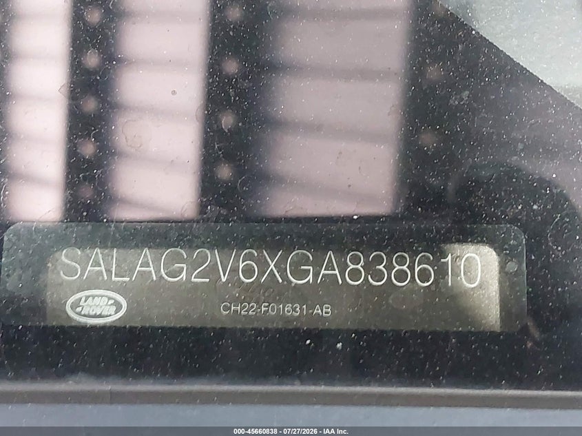 2016 Land rover Lr4 VIN SALAG2V6XGA838610 IAAI salvage auction — REAR END, Salvage Title, sold $3,400 on 2026-08-24 (photo 9)