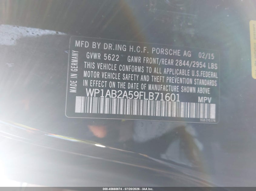 2015 Porsche Macan VIN WP1AB2A59FLB71601 IAAI salvage auction — NORMAL WEAR, Clear (Georgia), sold $625 on 2026-07-29 (photo 9)
