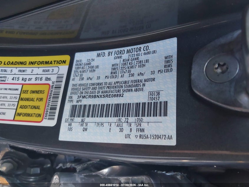 2025 Ford Bronco sport VIN 3FMCR9BNXSRE08892 IAAI salvage auction — LEFT SIDE, Enterprise Vehicles Clear Only (Florida), sold $13,700 on 2026-07-29 (photo 9)