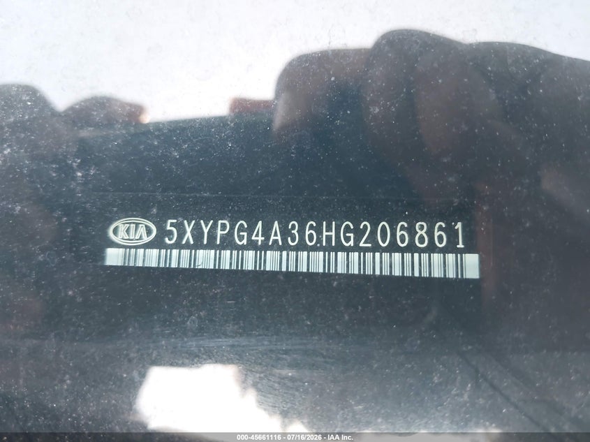 2017 Kia Sorento VIN 5XYPG4A36HG206861 IAAI salvage auction — NORMAL WEAR, Clear (Mississippi), sold $1,050 on 2026-07-24 (photo 9)
