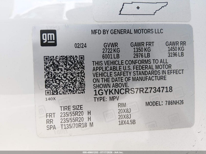2024 Cadillac Xt5 VIN 1GYKNCRS7RZ734718 IAAI salvage auction — FRONT END, Wait Title, sold $6,900 on 2026-07-31 (photo 9)