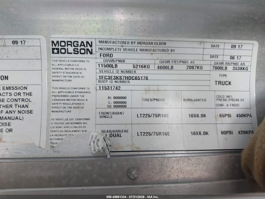 2017 Ford E-350 VIN 1FC3E3KS7HDC65176 IAAI salvage auction — SIDE, SF97 (California), sold $11,750 on 2026-08-25 (photo 9)