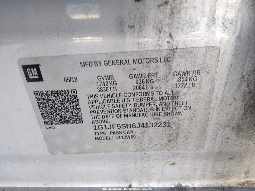2018 Chevrolet SONIC VIN 1G1JF5SB6J4132231 IAAI salvage auction — REAR END, Clear (Georgia), sold $750 on 2026-07-23 (photo 9)