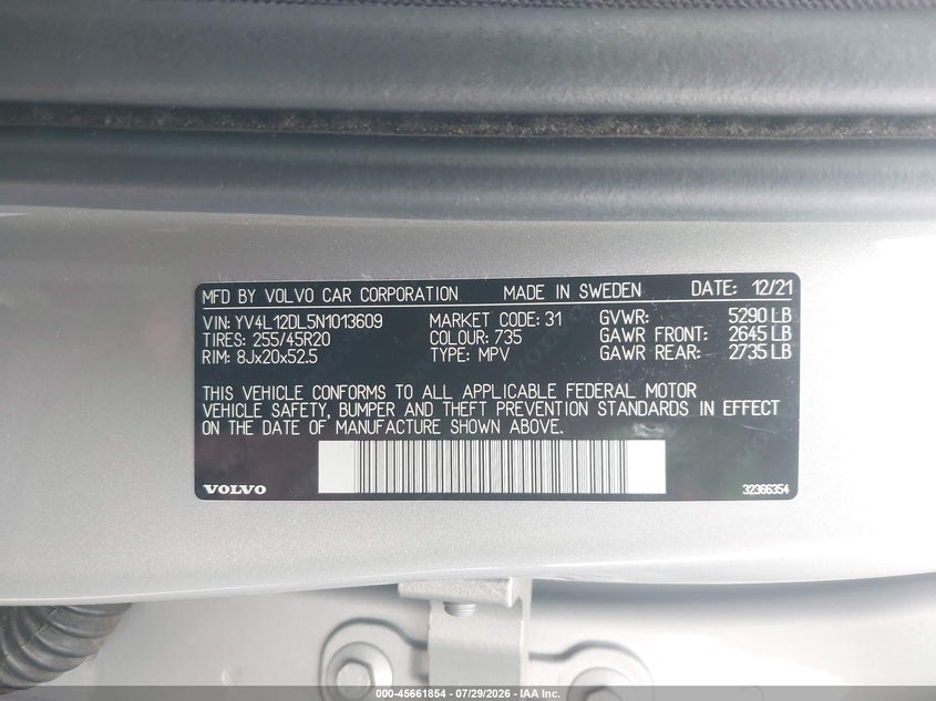 2022 Volvo Xc60 VIN YV4L12DL5N1013609 IAAI salvage auction — REAR END, Salvage (California), sold $15,250 on 2026-08-23 (photo 9)