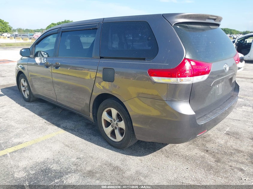 2012 Toyota Sienna VIN 5TDZK3DC9CS192009 IAAI salvage auction — RIGHT REAR, Clear (Florida), sold $800 on 2026-07-23 (photo 3)