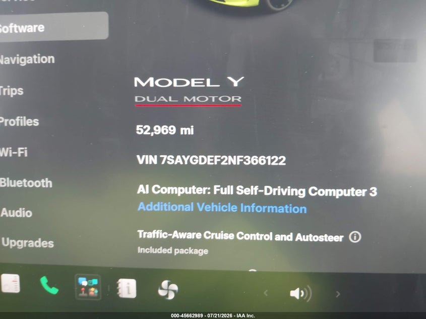 2022 Tesla Model y VIN 7SAYGDEF2NF366122 IAAI salvage auction — REAR END, Salvage (North Carolina), sold $11,600 on 2026-08-02 (photo 7)