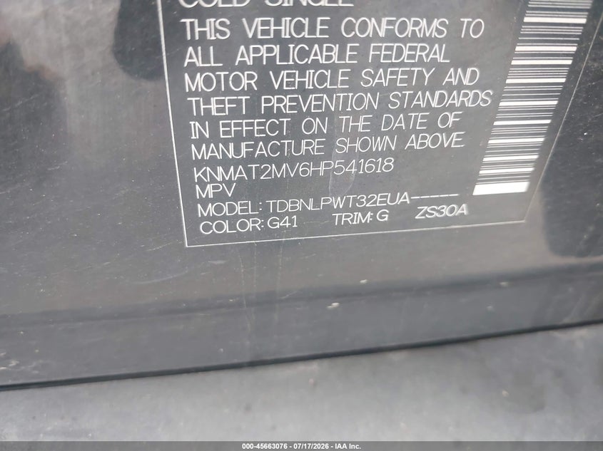2017 Nissan Rogue VIN KNMAT2MV6HP541618 IAAI salvage auction — NORMAL WEAR, Clear (Utah), sold $525 on 2026-07-30 (photo 9)