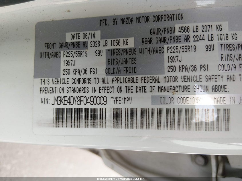2015 Mazda Cx-5 VIN JM3KE4DY8F0490009 IAAI salvage auction — LEFT SIDE, Wait Title, sold $2,900 on 2026-08-03 (photo 9)