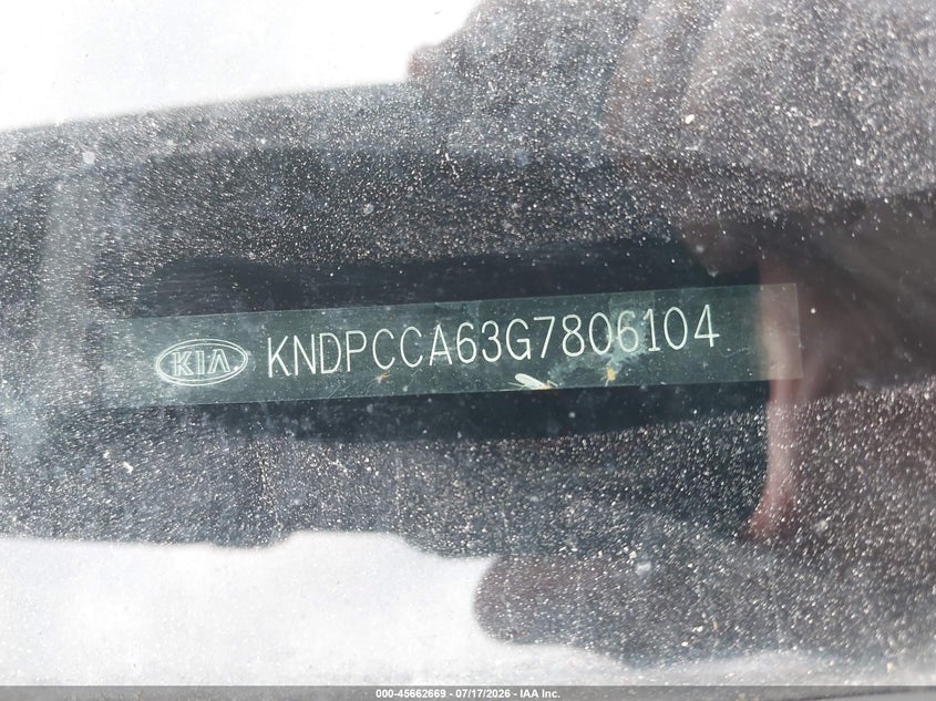 2016 Kia Sportage VIN KNDPCCA63G7806104 IAAI salvage auction — NORMAL WEAR, Clear (Indiana), sold $450 on 2026-07-28 (photo 9)