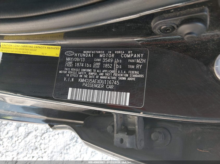 2013 Hyundai Accent VIN KMHCU5AEXDU116745 IAAI salvage auction — NORMAL WEAR, Clear (Missouri), sold $25 on 2026-07-30 (photo 9)