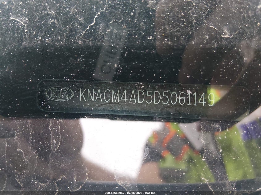 2013 Kia Optima VIN KNAGM4AD5D5061149 IAAI salvage auction — NORMAL WEAR, Clear (Washington), sold $275 on 2026-07-22 (photo 9)