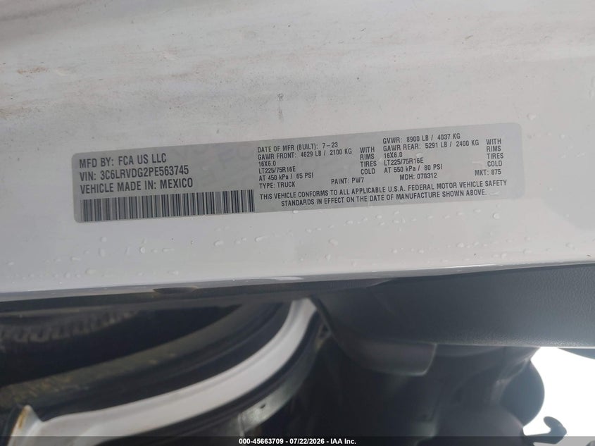2023 Ram Promaster city VIN 3C6LRVDG2PE563745 IAAI salvage auction — RIGHT REAR, Enterprise Vehicles Clear Only (Alabama), sold $12,600 on 2026-07-29 (photo 9)