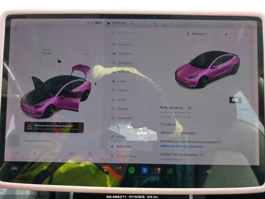 2019 Tesla Model 3 VIN 5YJ3E1EB9KF151051 IAAI salvage auction — FRONT & REAR, Salvage Title, sold $2,500 on 2026-09-21 (photo 7)