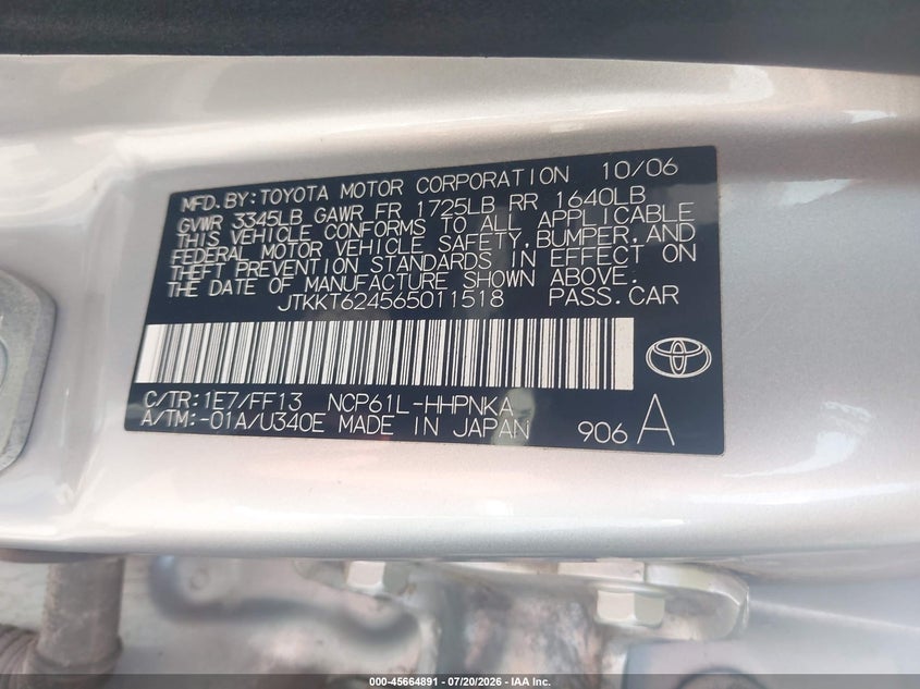 2006 Scion Xa VIN JTKKT624565011518 IAAI salvage auction — FRONT END, Salvage (Ohio), sold $425 on 2026-07-31 (photo 9)