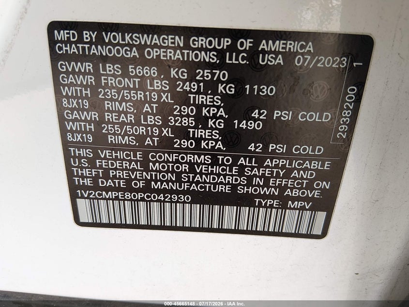 2023 Volkswagen Id.4 VIN 1V2CMPE80PC042930 IAAI salvage auction — REAR END, Salvage (California), sold $9,100 on 2026-07-29 (photo 9)