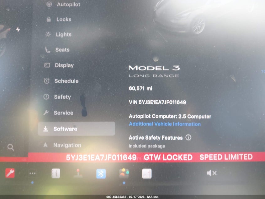 2018 Tesla Model 3 VIN 5YJ3E1EA7JF011649 IAAI salvage auction — FRONT END, Salvage (California), sold $4,850 on 2026-07-29 (photo 7)