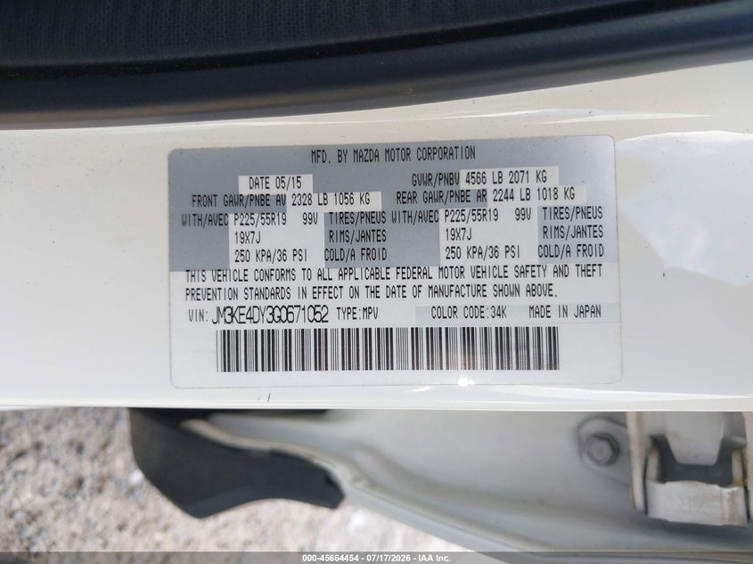 2016 Mazda Cx-5 VIN JM3KE4DY3G0671052 IAAI salvage auction — REAR END, Salvage Title, sold $4,450 on 2026-08-01 (photo 9)
