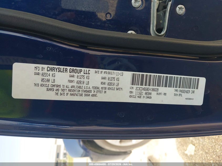 2014 Dodge Charger VIN 2C3CDXBG8EH186639 IAAI salvage auction — RIGHT SIDE, Original (Texas), sold $2,800 on 2026-09-26 (photo 9)