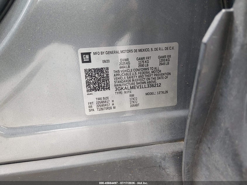 2020 Gmc Terrain VIN 3GKALMEV1LL336212 IAAI salvage auction — LEFT SIDE, Salvage Title, sold $3,050 on 2026-08-01 (photo 9)