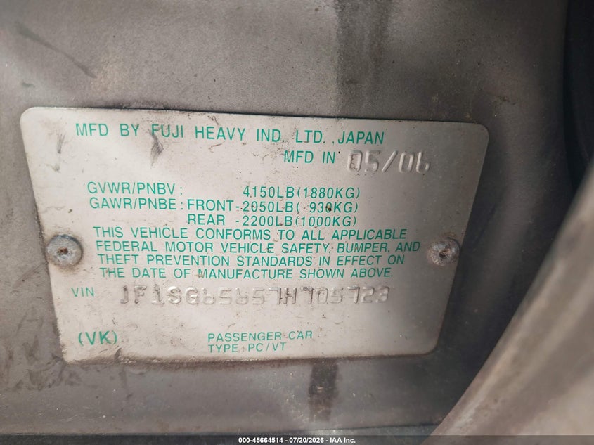 2007 Subaru Forester VIN JF1SG65657H705723 IAAI salvage auction — NORMAL WEAR, Clear (New York), sold $25 on 2026-07-28 (photo 9)