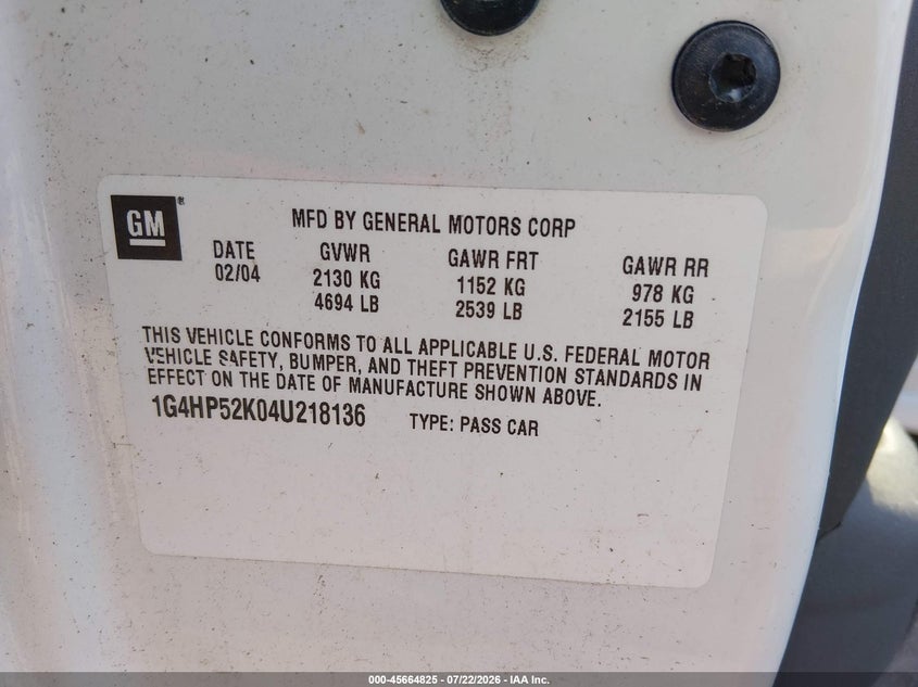2004 Buick Lesabre VIN 1G4HP52K04U218136 IAAI salvage auction — NORMAL WEAR, Clear (Kansas), sold $1,050 on 2026-07-31 (photo 9)
