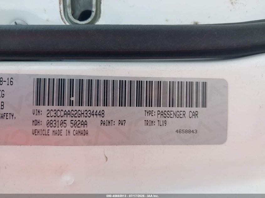 2016 Chrysler 300 VIN 2C3CCAAG2GH334448 IAAI salvage auction — WATER/FLOOD, Original (Texas), sold $1,950 on 2026-09-16 (photo 9)