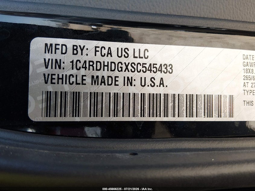 2025 Dodge Durango VIN 1C4RDHDGXSC545433 IAAI salvage auction — REAR END, Enterprise Vehicles Clear Only (Louisiana), sold $18,100 on 2026-07-28 (photo 9)