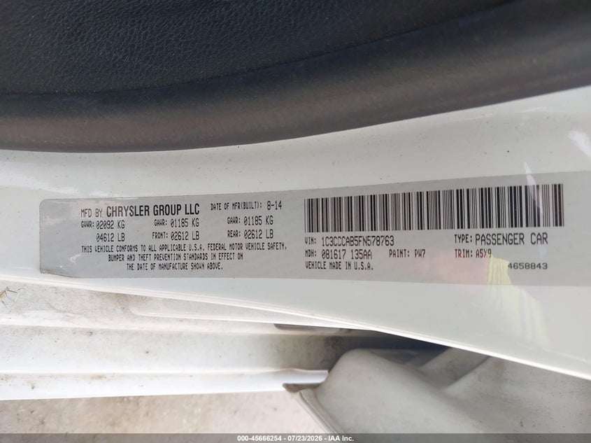 2015 Chrysler 200 VIN 1C3CCCAB5FN578763 IAAI salvage auction — LEFT FRONT, Salvage Title, sold $875 on 2026-10-07 (photo 9)