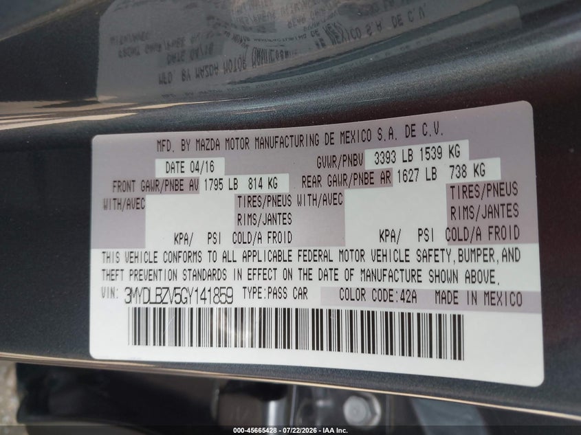 2016 Scion Ia VIN 3MYDLBZV5GY141859 IAAI salvage auction — UNDERCARRIAGE, Salvage Title, sold $2,550 on 2026-09-07 (photo 9)