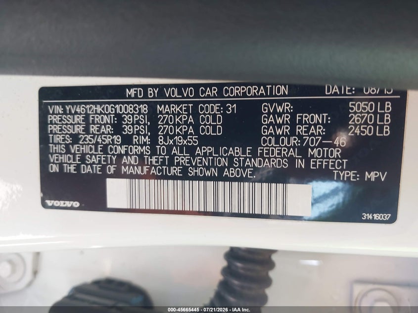 2016 Volvo V60 cross country VIN YV4612HK0G1008318 IAAI salvage auction — LEFT & RIGHT, Original (Texas), sold $2,700 on 2026-08-22 (photo 9)