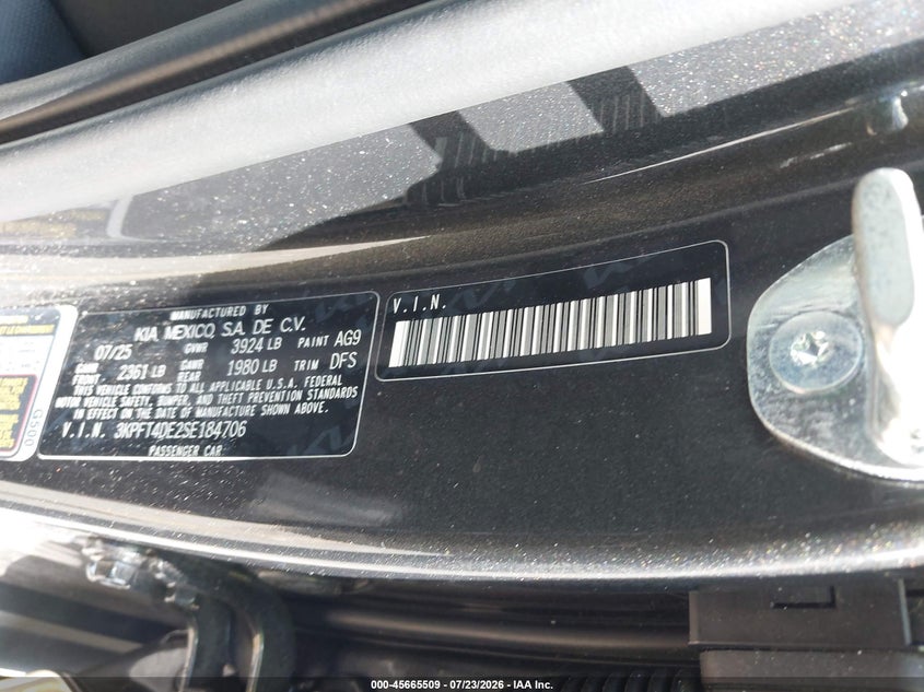 2025 Kia K4 VIN 3KPFT4DE2SE184706 IAAI salvage auction — ALL OVER, Wait Title, sold $1,600 on 2026-08-26 (photo 9)