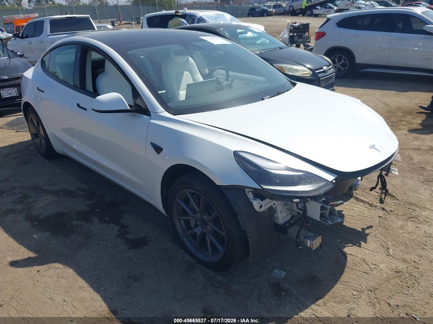 2023 Tesla Model 3 VIN 5YJ3E1EA4PF567474 IAAI salvage auction — LEFT FRONT, Salvage (California), sold $125 on 2026-07-29 (photo 1)