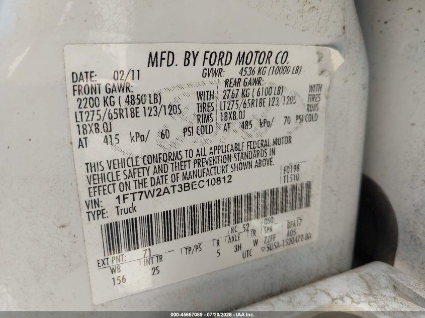 2011 Ford F-550 super duty VIN 1FT7W2AT3BEC10812 IAAI salvage auction — ENGINE DAMAGE, Original (Texas), sold $1,600 on 2026-07-30 (photo 9)