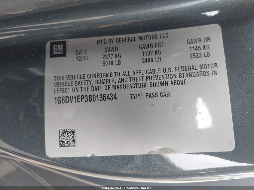 2011 Cadillac Cts VIN 1G6DV1EP3B0136434 IAAI salvage auction — REAR END, Salvage (California), sold $15,300 on 2026-09-14 (photo 9)