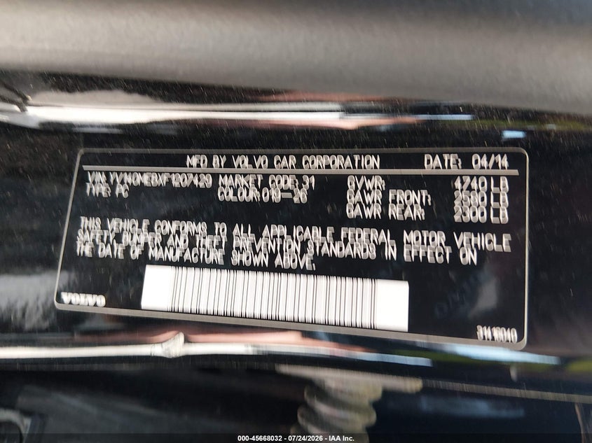 2015 Volvo V60 VIN YV140MEBXF1207429 IAAI salvage auction — LEFT FRONT, Salvage Title, sold $675 on 2026-08-17 (photo 9)