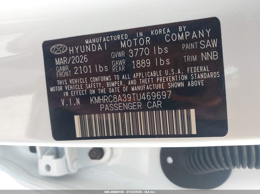 2026 Hyundai Venue VIN KMHRC8A39TU469697 IAAI salvage auction — FRONT END, Salvage Title, sold $9,100 on 2026-08-05 (photo 9)