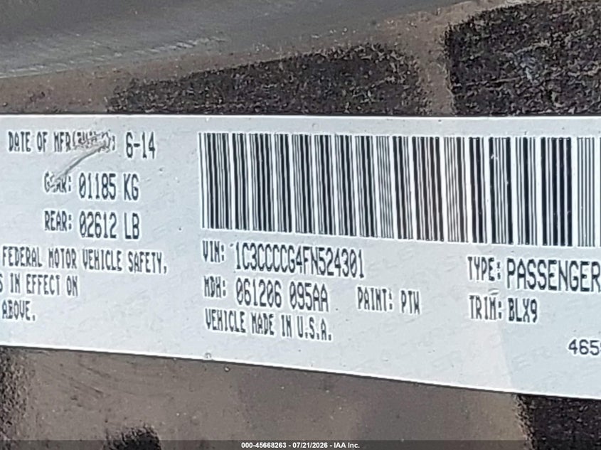 2015 Chrysler 200 VIN 1C3CCCCG4FN524301 IAAI salvage auction — REAR END, Wait Title, sold $1,600 on 2026-08-29 (photo 9)