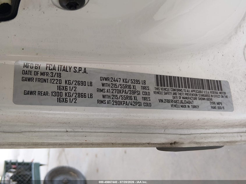 2018 Ram Promaster city VIN ZFBERFAB2J6J34847 IAAI salvage auction — FRONT END, Wait Title, sold $3,050 on 2026-08-05 (photo 9)