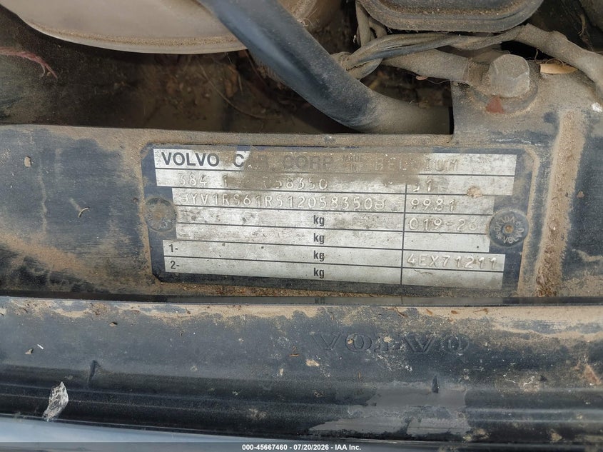 2001 Volvo S60 VIN YV1RS61R512058350 IAAI salvage auction — NORMAL WEAR, Clear (California), sold $175 on 2026-07-30 (photo 9)