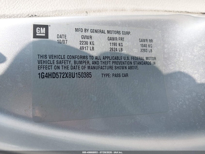 2008 Buick Lucerne VIN 1G4HD572X8U150385 IAAI salvage auction — FRONT END, Salvage (Ohio), sold $225 on 2026-08-20 (photo 9)