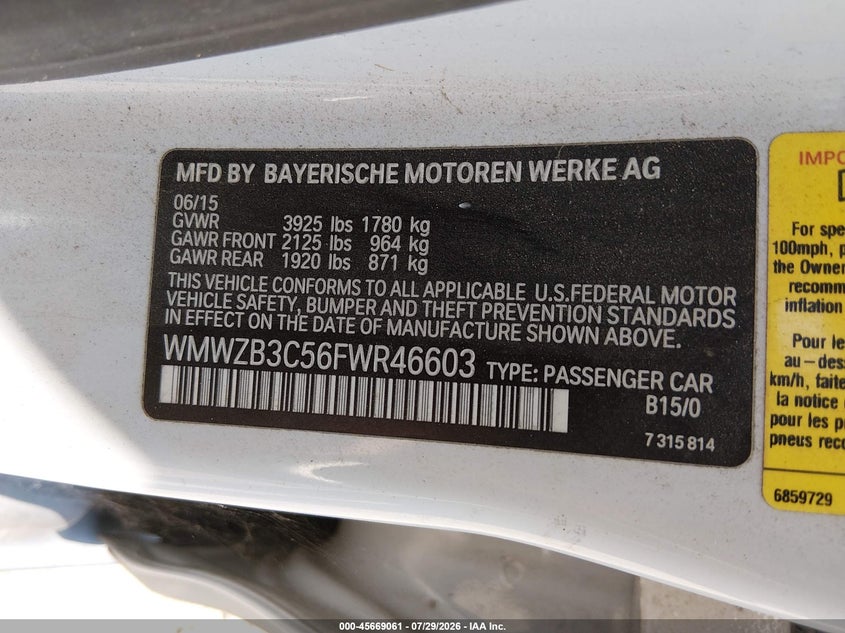 2015 Mini Countryman VIN WMWZB3C56FWR46603 IAAI salvage auction — UNKNOWN, Salvage (Tennessee), sold $675 on 2026-08-12 (photo 9)