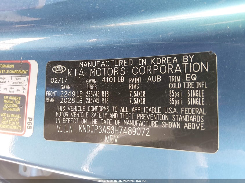 2017 Kia Soul VIN KNDJP3A53H7489072 IAAI salvage auction — REAR END, Salvage Title, sold $1,500 on 2026-08-20 (photo 9)