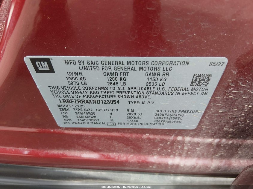 2022 Buick Envision VIN LRBFZRR4XND123054 IAAI salvage auction — REAR END, Wait Title, sold $8,500 on 2026-08-20 (photo 9)