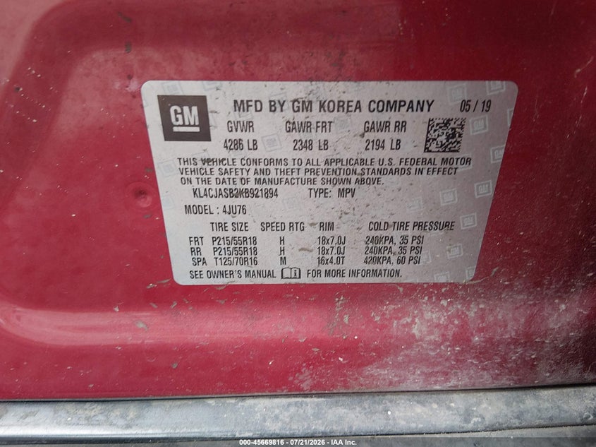 2019 Buick Encore VIN KL4CJASB2KB921894 IAAI salvage auction — FRONT END, Salvage (Louisiana), sold $1,650 on 2026-09-08 (photo 9)