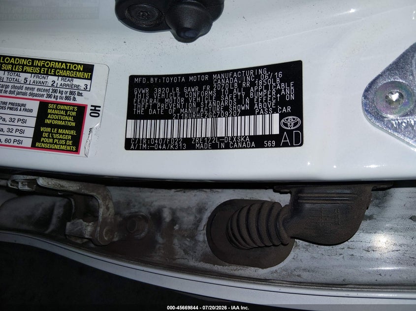 2016 Toyota Corolla VIN 2T1BURHE2GC709207 IAAI salvage auction — FRONT END, Salvage (Arizona), sold $2,850 on 2026-08-02 (photo 9)